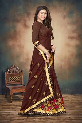 Brown Embroidered Georgette Saree With Blouse 4