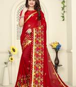 Red Embroidered Georgette Saree With Blouse
