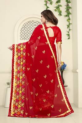 Red Embroidered Georgette Saree With Blouse 2