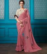Pink Embroidered Faux Georgette Saree With Blouse