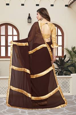 Brown Plain Georgette Saree With Blouse 2