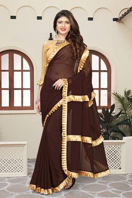 Brown Plain Georgette Saree With Blouse 3
