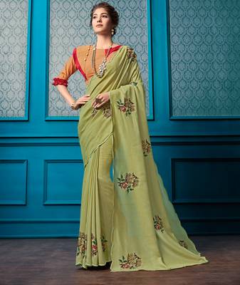Green Embroidered Faux Georgette Saree With Blouse 1