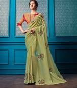 Green Embroidered Faux Georgette Saree With Blouse