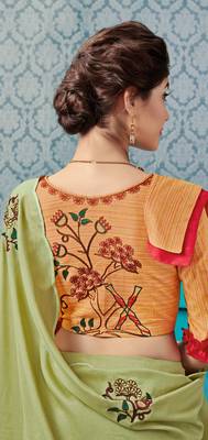 Green Embroidered Faux Georgette Saree With Blouse 2
