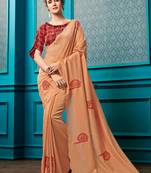 Peach Embroidered Faux Georgette Saree With Blouse