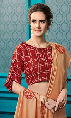 Peach Embroidered Faux Georgette Saree With Blouse 3