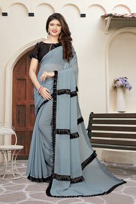 Grey Plain Georgette Saree With Blouse 1