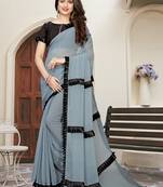 Grey Plain Georgette Saree With Blouse