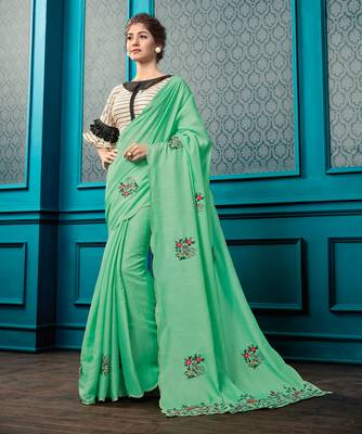 Green Embroidered Faux Georgette Saree With Blouse 1