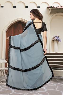 Grey Plain Georgette Saree With Blouse 2
