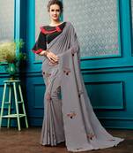 Grey Embroidered Faux Georgette Saree With Blouse