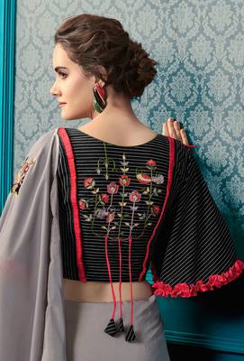Grey Embroidered Faux Georgette Saree With Blouse 2