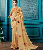 Light Yellow Embroidered Faux Georgette Saree With Blouse