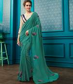Green Embroidered Faux Georgette Saree With Blouse