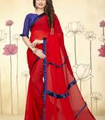 Red Plain Georgette Saree With Blouse