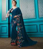 Blue Embroidered Faux Georgette Saree With Blouse