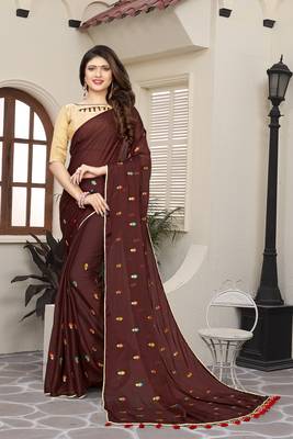 Brown Embroidered Georgette Saree With Blouse 1