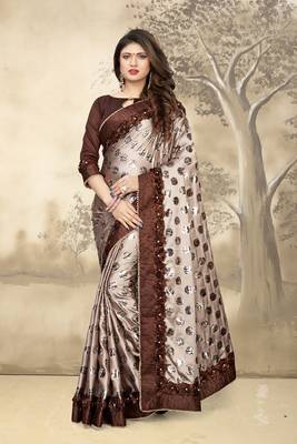 Beige Embroidered Art Silk Saree With Blouse 3