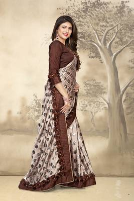 Beige Embroidered Art Silk Saree With Blouse 4