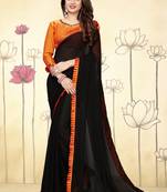 Black Plain Georgette Saree With Blouse
