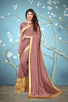 Peach Plain Art Silk Saree With Blouse 1