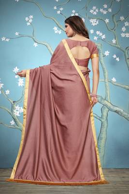 Peach Plain Art Silk Saree With Blouse 2
