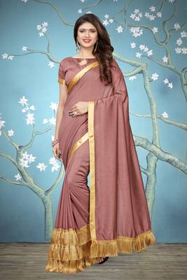 Peach Plain Art Silk Saree With Blouse 3