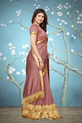 Peach Plain Art Silk Saree With Blouse 4