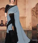 Grey Plain Georgette Saree With Blouse