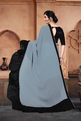 Grey Plain Georgette Saree With Blouse 2