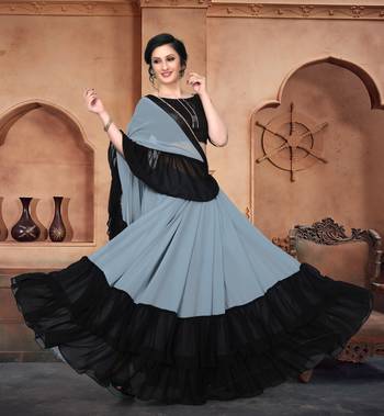Grey Plain Georgette Saree With Blouse 4