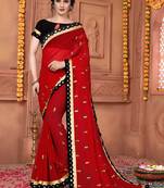 Red Embroidered Art Silk Saree With Blouse