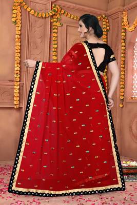 Red Embroidered Art Silk Saree With Blouse 2