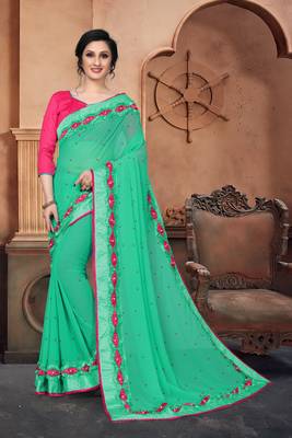 Green Embroidered Georgette Saree With Blouse 1