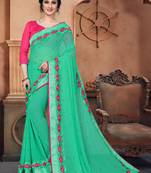 Green Embroidered Georgette Saree With Blouse