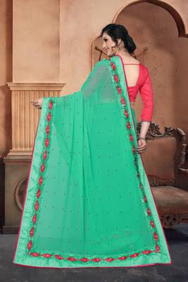 Green Embroidered Georgette Saree With Blouse 2