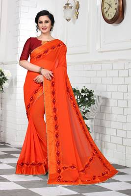 Orange Embroidered Georgette Saree With Blouse 1