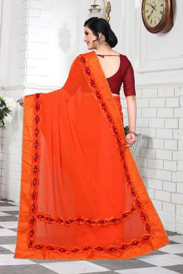 Orange Embroidered Georgette Saree With Blouse 2