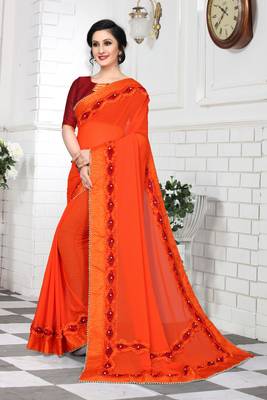 Orange Embroidered Georgette Saree With Blouse 3