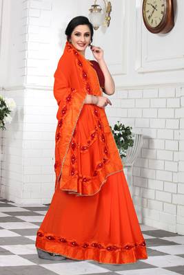 Orange Embroidered Georgette Saree With Blouse 4