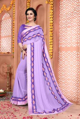 Purple Embroidered Georgette Saree With Blouse 1
