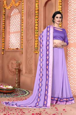 Purple Embroidered Georgette Saree With Blouse 2