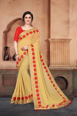Beige Embroidered Art Silk Saree With Blouse 1