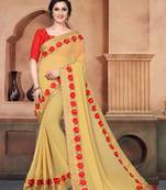 Beige Embroidered Art Silk Saree With Blouse