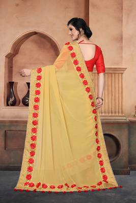 Beige Embroidered Art Silk Saree With Blouse 2