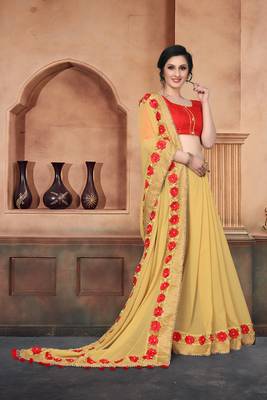 Beige Embroidered Art Silk Saree With Blouse 4