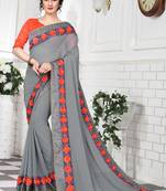 Grey Embroidered Georgette Saree With Blouse
