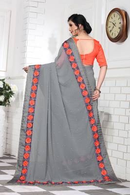 Grey Embroidered Georgette Saree With Blouse 2