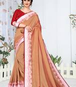 Brown Embroidered Art Silk Saree With Blouse